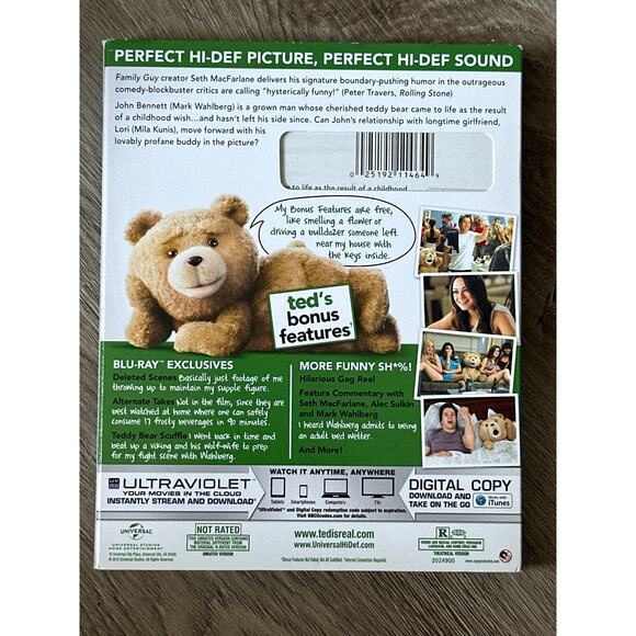 Ted Unrated Blu Ray DVD Digital Copy Ultraviolet Factory Sealed‎ - Picture 2 of 2